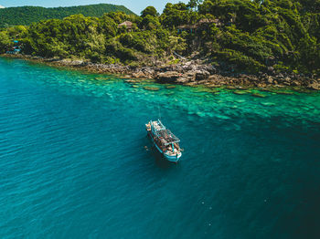 High angle view of boat in sea