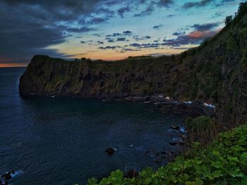 Scenic view of sea against cloudy sky