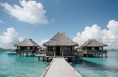 Built structure on beach against sky