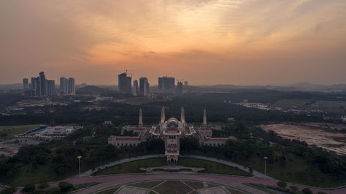 High angle view of buildings in city