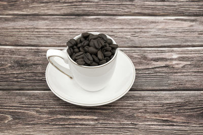 High angle view of coffee beans on table