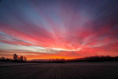 Scenic view of field against sky at sunset