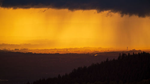 Scenic view of silhouette trees against sky during sunset