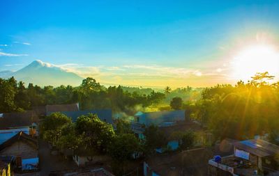 High angle view of townscape against sky during sunset