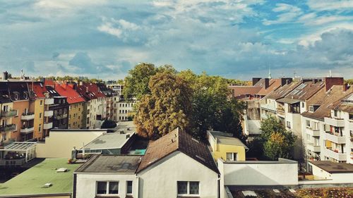 High angle view of townscape against sky
