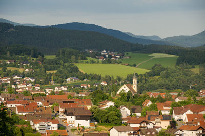 High angle view of townscape against sky