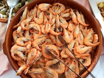 High angle view of fresh seafood in market