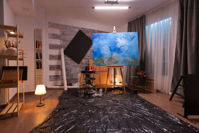 View of artist canvas at home