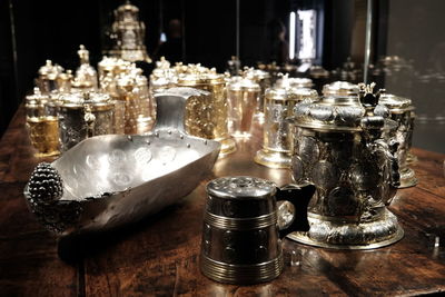 Close-up of chess pieces on table