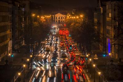 Light trails on city street at night