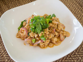 High angle view of meal served in plate