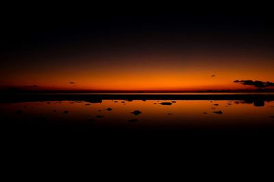 Scenic view of sea against orange sky