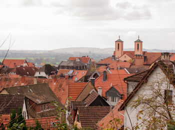 Houses in city against sky