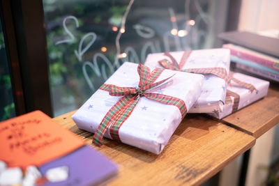 Close-up of books on table