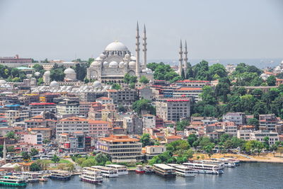 Top view of istanbul city and dock for bosphorus trips in turkey