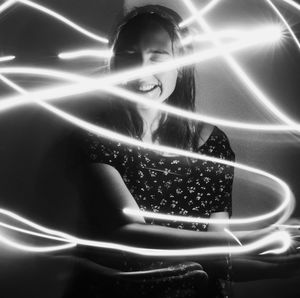 Close-up portrait of girls with light effect