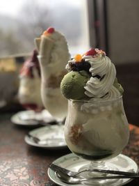 Close-up of ice cream on table