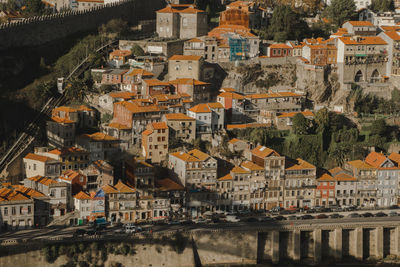 Aerial view of houses in town