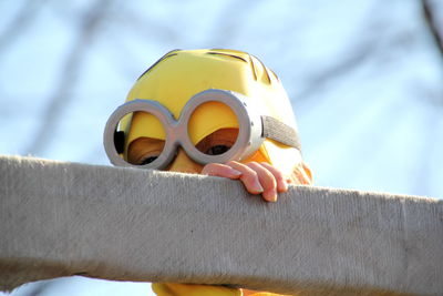 Close-up of child wearing helmet