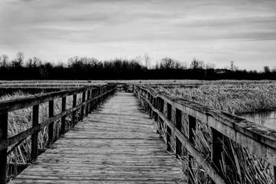 View of wooden boardwalk against sky
