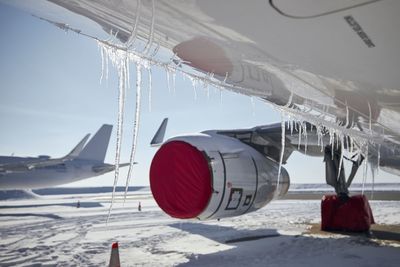 View of airplane against sky during winter