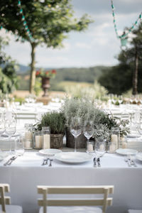 Chairs and tables on table