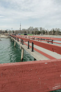 Bridge over river against sky in toronto 