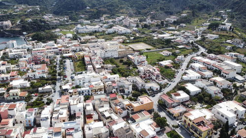 High angle view of buildings in city