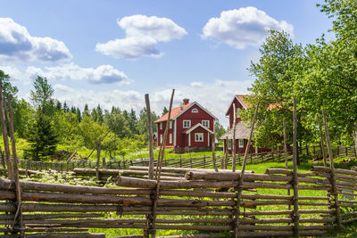 Trees and plants growing on land against sky