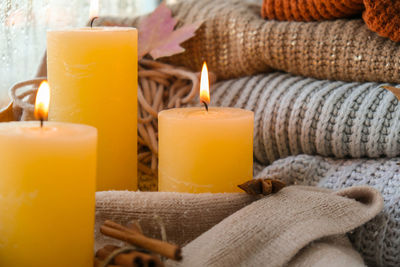 Close-up of illuminated candles