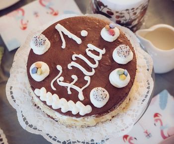 High angle view of cake on table