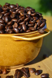 Close-up of coffee beans in bowl