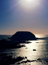 Scenic view of sea against clear sky during sunset