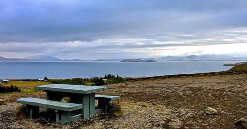 Scenic view of sea against cloudy sky