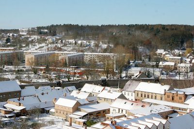 High angle view of townscape against sky