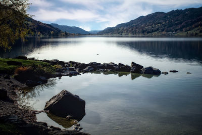 Scenic view of lake against sky