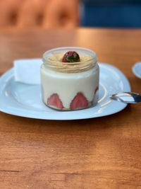 Close-up of ice cream in plate on table