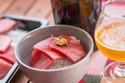 Close-up of fruits in bowl on table