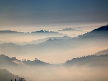 Scenic view of mountains against sky during sunset