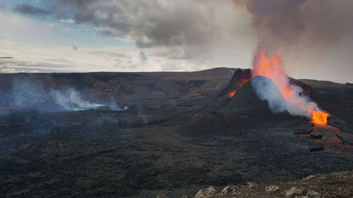 Volcanic eruption in mt fagradalsfjall, southwest iceland. the eruption began in march 2021.