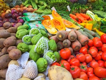 High angle view of vegetables for sale in market