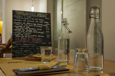 Wine glasses on table in restaurant