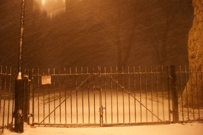 View of railings at sunset