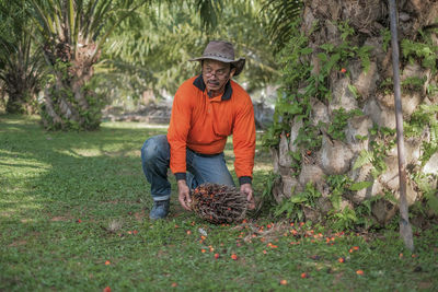 Man working in basket