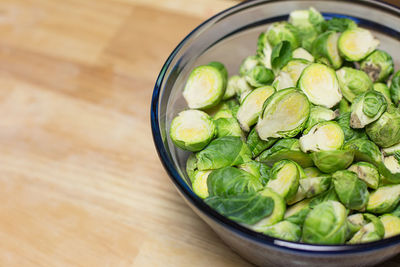 High angle view of vegetables in bowl on table