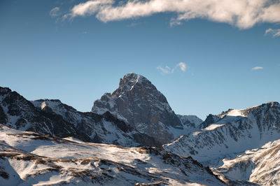 Beautiful close-up of a mountain peak in the alps on a sunny clear day.the power of natural elements