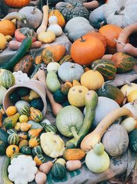 High angle view of pumpkins for sale at market stall