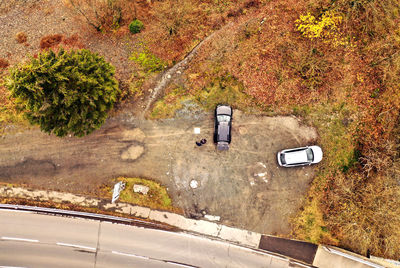 High angle view of cars on road