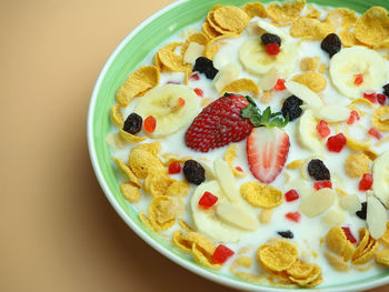 High angle view of breakfast on table