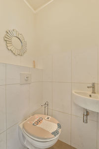 High angle view of sink in bathroom